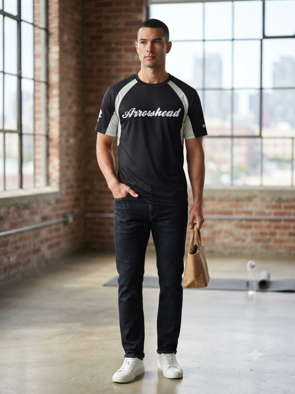 Arrow Black and Gray Short Sleeve Raglan Tee